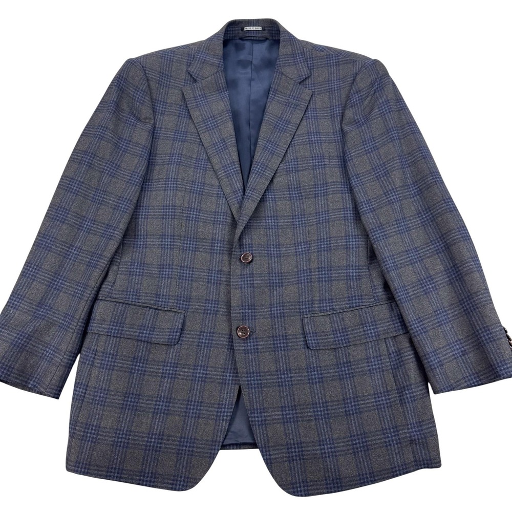 IBIZA Teramo Blazer Mens 40R Blue Gray Plaid Super 120s Italian Wool Biella